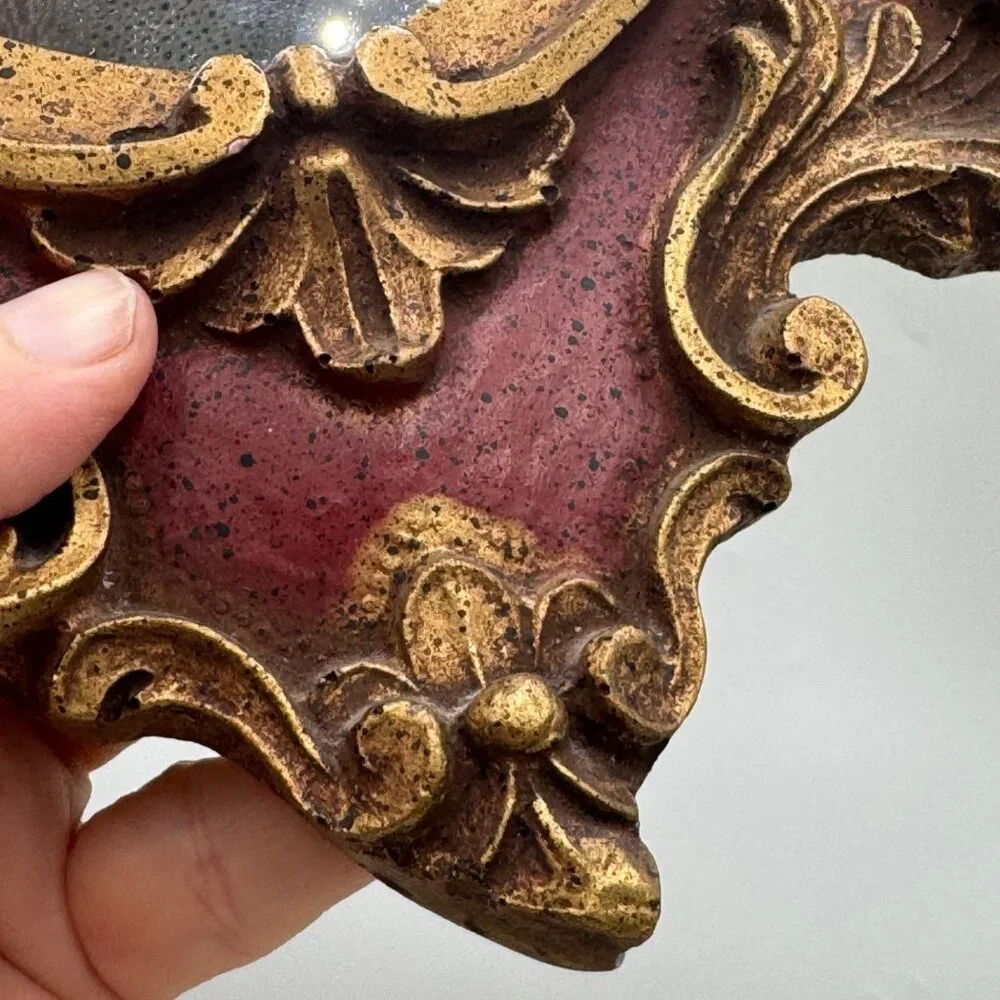 Vintage Florentina Italy Ornate Rococo Gold Gilt red Mirror